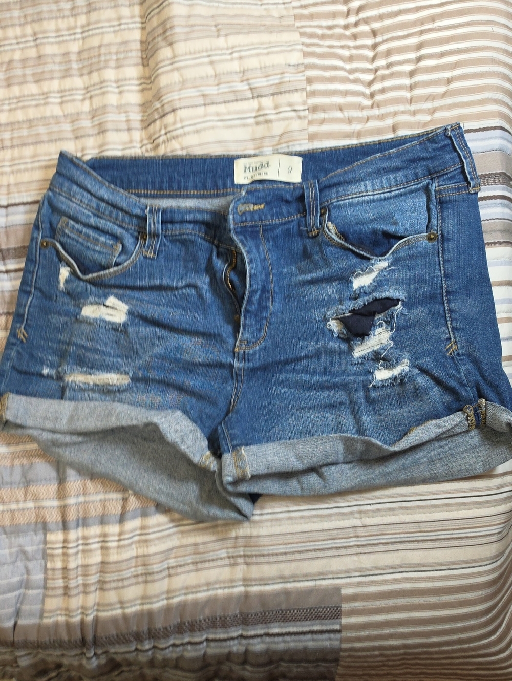 Mudd Rolled-Hem Distressed Denim Shorts in Blue